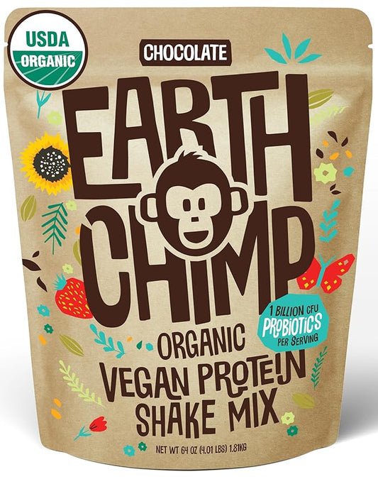 Organic Vegan Protein Powder - with Probiotics - Non GMO, Dairy Free, Non Whey, Plant Based Protein Powder for Women and Men, Gluten Free - 52 Servings, 64 Oz (Chocolate)