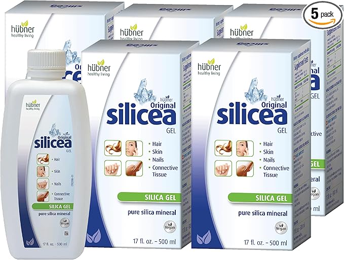 Hübner Original Silicea Gel 17 fl oz / 500 ml, 5 Pack, for Hair, Skin, Nails, and Connective Tissue, Pure Colloidal Silica Gel Formula, No Additives or Preservatives