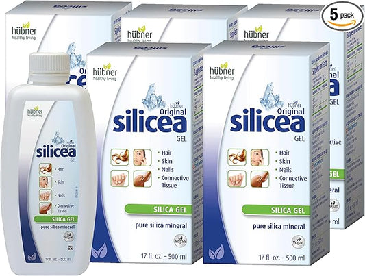 Hübner Original Silicea Gel 17 fl oz / 500 ml, 5 Pack, for Hair, Skin, Nails, and Connective Tissue, Pure Colloidal Silica Gel Formula, No Additives or Preservatives