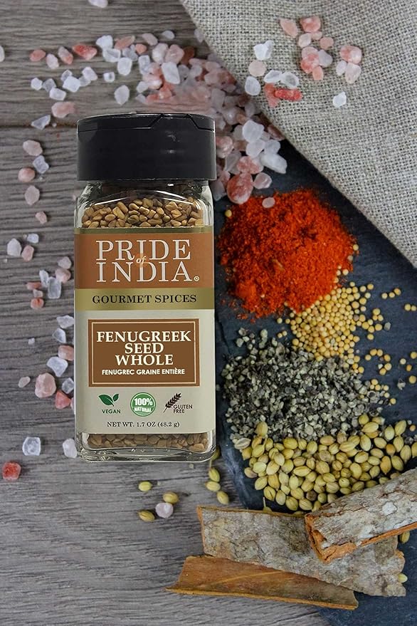 Pride of India – Fenugreek Seed Whole – Whole & Gourmet Indian Spice – Ideal Seasoning for Cooking – Free of Preservatives – Easy to Use – 1.7oz. Small Dual Sifter Jar