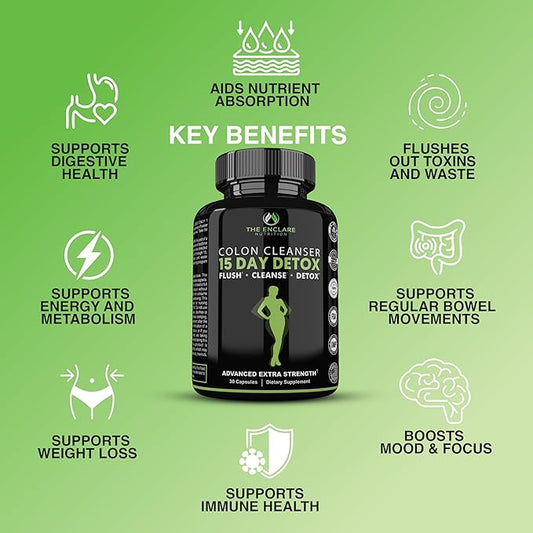THE ENCLARE NUTRITION Colon Cleanse 15 Day Gut Cleanse Pills. Colon Cleanser for Women & Men. Psyllium, Probiotic Laxatives for Constipation, Bloating Relief, Detox Cleanse for Weight Loss Support (1)
