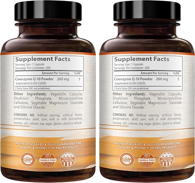 Coenzyme Q10 200mg CoQ10 Supplement - Once Daily Coq 10 200mg Powder Capsules for Healthy Heart Antioxidant and Energy Support - Non-GMO Quick Absorption Ubiquinone Q10 Coenzyme (400 Servings)