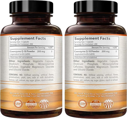 Coenzyme Q10 200mg CoQ10 Supplement - Once Daily Coq 10 200mg Powder Capsules for Healthy Heart Antioxidant and Energy Support - Non-GMO Quick Absorption Ubiquinone Q10 Coenzyme (400 Servings)
