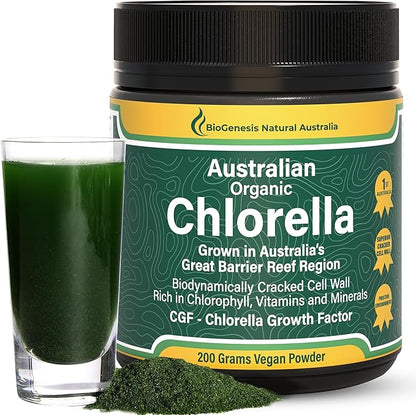 Biogenesis Organic Chlorella Powder – 200g | Australian Grown | BioDynamic Cracked Cell Wall | Rich in Chlorophyll, Vitamins & Minerals | Supports Energy & Immunity | Vegan Powder