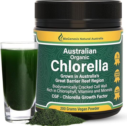 Biogenesis Organic Chlorella Powder – 200g | Australian Grown | BioDynamic Cracked Cell Wall | Rich in Chlorophyll, Vitamins & Minerals | Supports Energy & Immunity | Vegan Powder