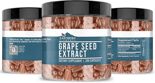 Earthborn Elements Pure Grape Seed Extract 200 Capsules, Pure & Undiluted, No Additives