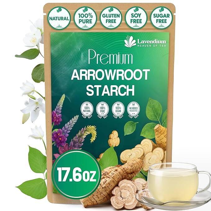Lavendium, Premium Arrowroot Starch Powder – 17.6oz Resealable Bag, Gluten-Free, Non-GMO, Premium Plant-Based Thickener for Cooking, Baking & Frying. No Sugar. No Caffeine. Vegan