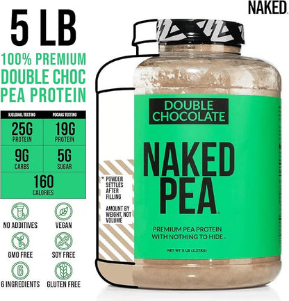 NAKED Pea - Double Chocolate Protein from US & Canadian Farms, Organic Cocoa, Organic Coconut Sugar - No GMO, No Soy, and Gluten Free, Aid Growth and Recovery - 53 Servings
