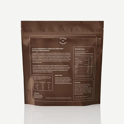 Synchro Genesis Plant Based Protein Powder | Chocolate Superfood | 30g of Organic Protein Per Serving | <1g Sugar | 1g Net Carbs | No Stevia | Superfoods + Prebiotics | Vegan + Keto Friendly