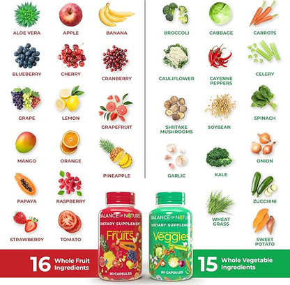 Balance of Nature Whole Food Supplement with Fruit and Vegetable Ingredients for Women, Men, and Kids - 90 Capsules, 3 Sets