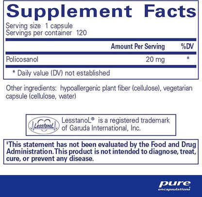 Pure Encapsulations Policosanol 20 mg | Hypoallergenic Supplement Supports Healthy Lipid Metabolism and Cardiovascular Function | 120 Capsules
