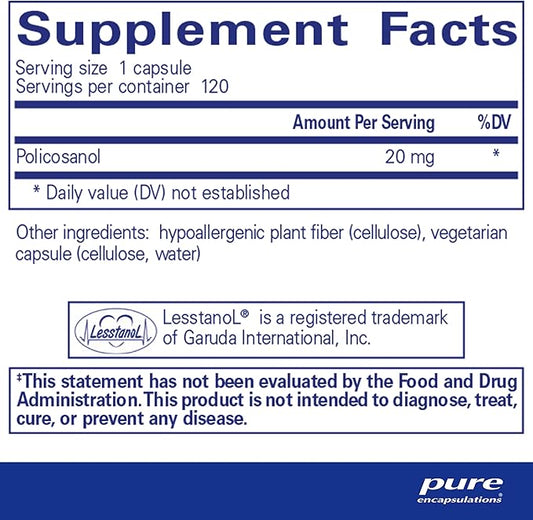 Pure Encapsulations Policosanol 20 mg | Hypoallergenic Supplement Supports Healthy Lipid Metabolism and Cardiovascular Function | 120 Capsules