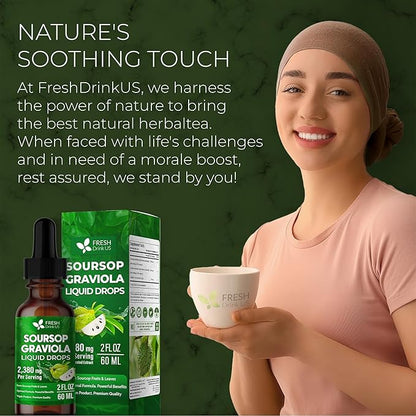FRESHDRINKUS, Premium 2 fl oz Soursop Graviola Extract Liquid, 60ml Soursop Extract Liquid, 30 Days Supply – 100% from Natural Soursop Leaves and Fruit Extract, Vegan, Non-GMO, Gluten-Free (2 fl oz)