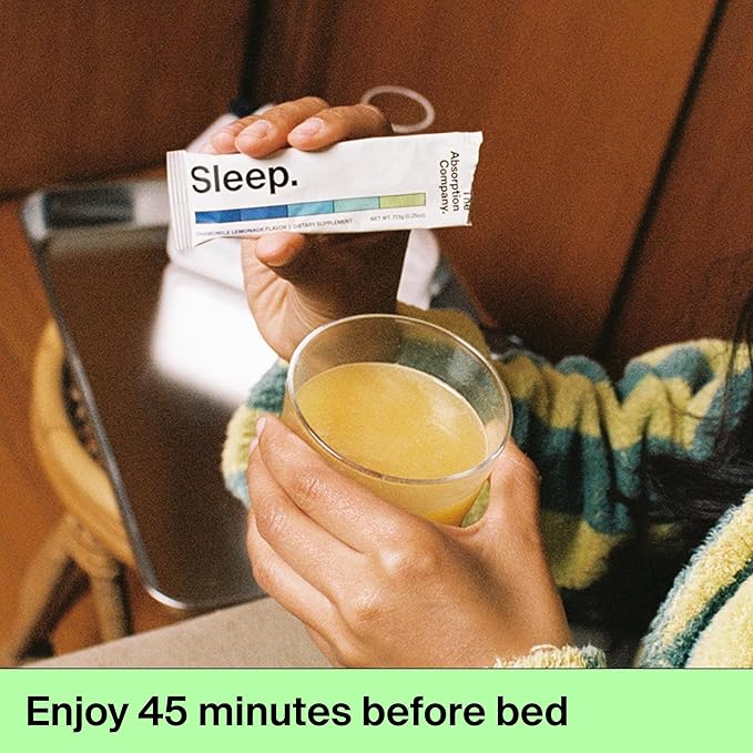 Sleep Aid Powder - Calming Drink for Deep Sleep with Liposomal Saffron, Magnesium & PharmaGABA Melatonin-Free Natural Supplement to Reduce Stress and Improve Sleep Quality Chamomile Lemonade 14 Sticks