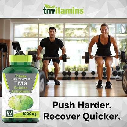 TMG Supplement 1000mg (Betaine Anhydrous) 120 Tablets | Better Than Betaine HCL* | Homocysteine Support* | Trimethylglycine | Non-GMO, Made in The USA!