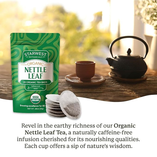 Starwest Botanicals Organic Nettle Leaf Tea - Caffeine Free Herbal Tea, Promotes Calm, USDA Organic Nettle Leaf, String Free Sachets, Non GMO - 20 Tea Bags