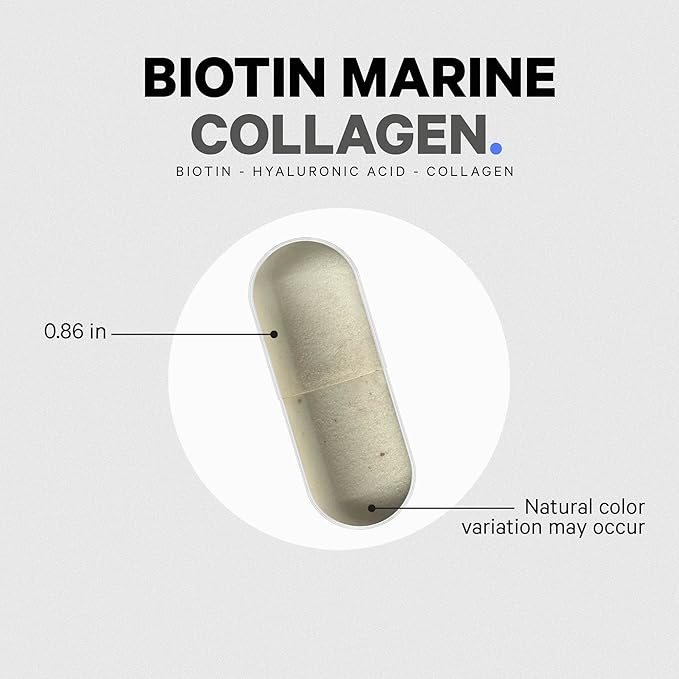 Codeage Biotin Marine Collagen Peptides - Wild-Caught Marine Collagen Types I & III, Biotin, Vitamins C & E, Hyaluronic Acid, Amino Acids, Fruit and Herb Blend, Non-GMO - 120 Capsules