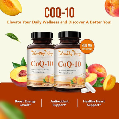 Coenzyme Q10 200mg CoQ10 Supplement - Once Daily Coq 10 200mg Powder Capsules for Healthy Heart Antioxidant and Energy Support - Non-GMO Quick Absorption Ubiquinone Q10 Coenzyme (400 Servings)
