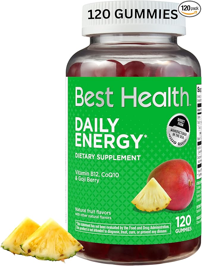 Daily Energy Gummies*, Daily Energy Vitamins with B12, CoQ10 & Goji Berry, Caffeine Free Vitamins for Adults, Natural Fruit Flavor(120ct)