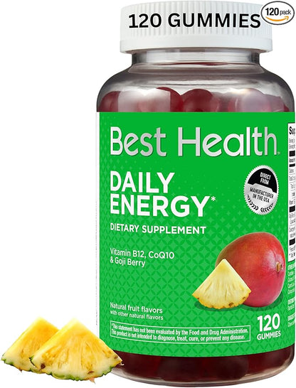 Daily Energy Gummies*, Daily Energy Vitamins with B12, CoQ10 & Goji Berry, Caffeine Free Vitamins for Adults, Natural Fruit Flavor(120ct)