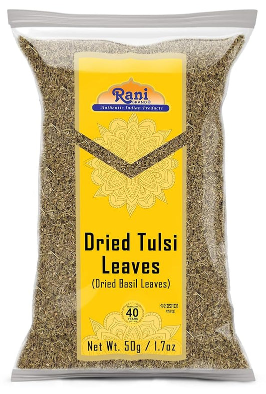 Rani Dried Tulsi (Indian Basil, Holy Basil) Leaves 1.75oz (50g) Used for Beverages & Ayurveda Herbal ~ All Natural | Vegan | Gluten Friendly | Non-GMO | Indian Origin
