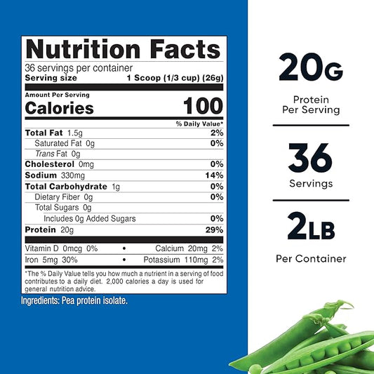 Nutricost Pea Protein Powder (2 LBS) Unflavored - 20g of Vegan Pea Protein Isolate, GMO-Free, Gluten-Free, 36 Servings