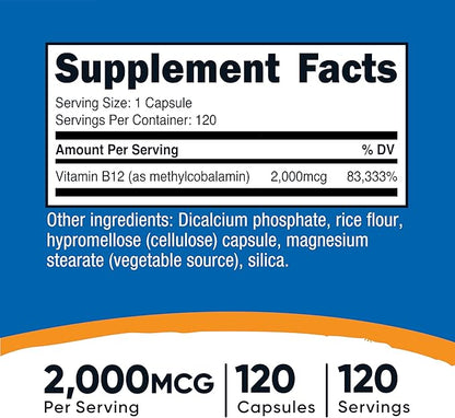 Nutricost Vitamin B12 (Methylcobalamin) 2000mcg, 120 Capsules - Vegetarian Caps, Non-GMO, Gluten Free B12 Supplement