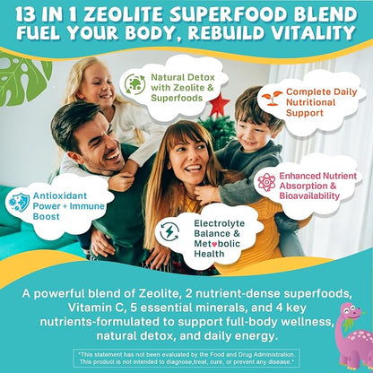 Zeolite Detox for kids & Adult-Sugar Free Zeolite Detox Gummies with Spirulina, Chlorella, Milk Thistle, Magnesium Glycinate, Calcium Citrate for Energy, Focus, Digestive, Immune, Antioxidant - 120Cts