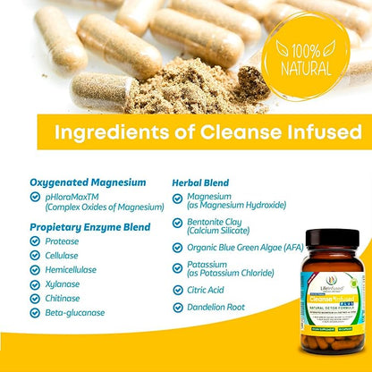 Life Infused Cleanse Infused Plus - Premium Natural Colon Cleanser with Oxygenated Magnesium, Herbs, and Enzymes, Helps Relieve Constipation Gently, Detoxifies Blood, Colon, Liver & Kidneys (90 Caps)