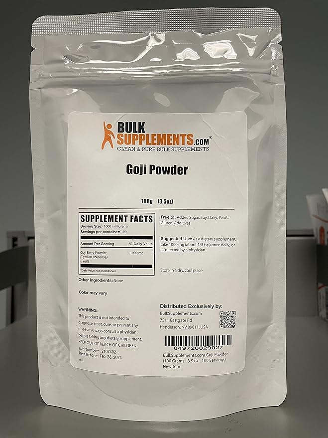 BulkSupplements.com Goji Berry Powder - Goji Berries Supplement, Wolfberry Powder - Vegan & Gluten Free, 1g per Serving, 100g (3.5 oz) (Pack of 1)
