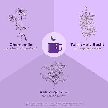 ORGANIC INDIA Tulsi Sleep Herbal Tea - Holy Basil, Ashwagandha, Chamomile, Night Time Tea for Bedtime, Stress Relieving & Relaxing, Immune Support, USDA Certified Organic - 18 Infusion Bags, 1 Pack