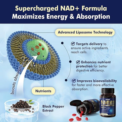 NAD+ Supplement, Next-Gen NMNH Liposomal 500mg, NR NMN Supplement Alternative, High Absorption NAD+ with Curcumin, Niacinamide for Cellular Energy, DNA Repair, Healthy Aging, 60 Softgels