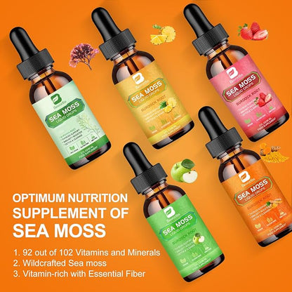 Sea Moss Liquid Drops - Organic Irish Sea Moss Raw Gel with Burdock Root, Tumeric, Spirulina, Seaweed Moss Gel Supplement for Gut Health & Antioxidant Supports - 2 Fl Oz