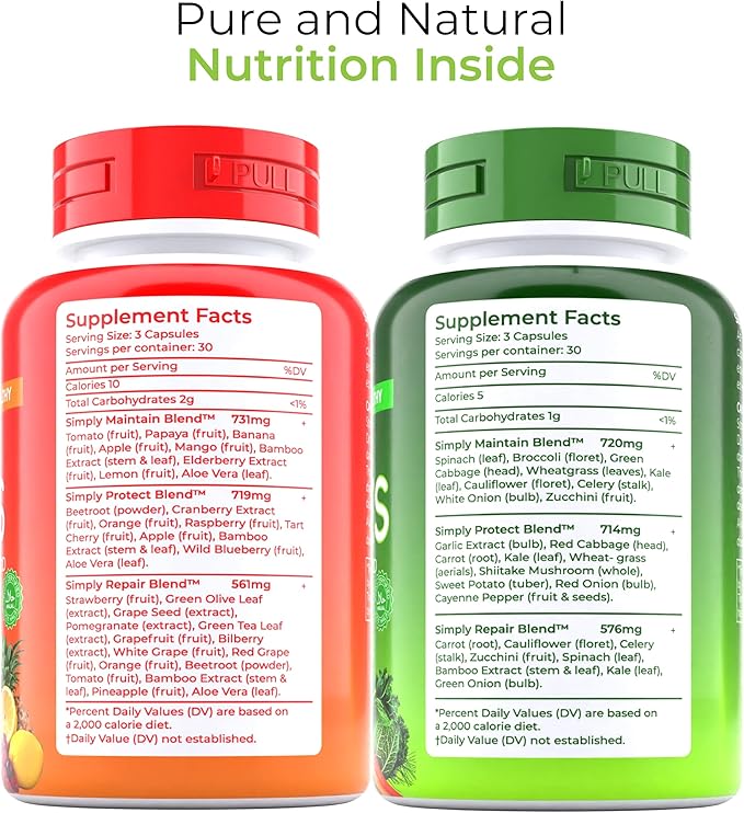 Fruit and Veggies Supplement Vitamins for Men and Women - Super Fruits and Veggies Capsules to Support Balanced Nutrition and Energy Levels - Whole Natural Super Foods 90 Count (Pack of 2)