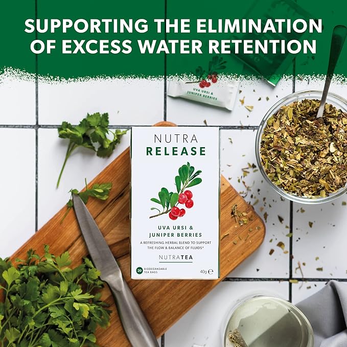 NUTRARELEASE - Water Retention Tea | Bloated Stomach Tea - Natural Diuretic For Water Balance - Includes Dandelion Root & Bearberry - 40 Enveloped Tea Bags - by Nutra Tea - Herbal Tea - (2 Pack)