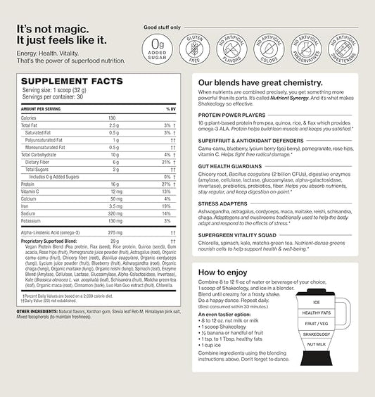 Shakeology 0g Added Sugar Plant Based Protein Powder Blend, Gluten-Free Shake with Vitamins and Minerals – Helps Support Healthy Weight Loss, Lean Muscle, Gut Health – Vanilla, 30 Servings