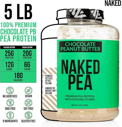 NAKED Pea - Chocolate Peanut Butter Protein from US & Canadian Farms, Organic Cocoa, Organic Coconut Sugar - No GMO, No Soy, and Gluten Free, Aid Growth and Recovery - 52 Servings