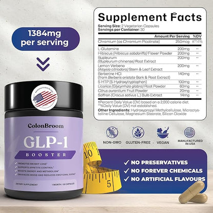 ColonBroom GLP-1 Weight Management Supplement for Women & Men - GLP1 Supports Gut Health, Metabolic Wellness & Appetite Regulation for Diet - Vegan, Gluten-Free, Non-GMO Diet Fiber Capsules - 60 Count