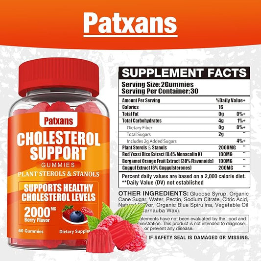 1 Pack Cholesterol Support Gummies, Containing 2000MG of Plant Sterols & Sterols, Cholesterol Complex Gummies, Support Healthy Cholesterol Levels, Energy Support, Mixed Berry Flavor, 60 Counts