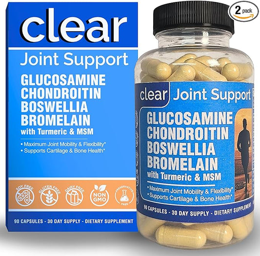 Glucosamine Chondroitin MSM with Turmeric 180 Capsules - Joint Supplements for Women & Men – with Boswellia, Quercetin – Clear Joint Support Supplement for Flexibility, Mobility, Cartilage Repair