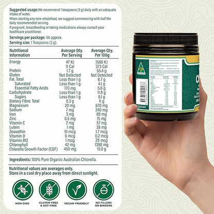 Biogenesis Organic Chlorella Powder – 200g | Australian Grown | BioDynamic Cracked Cell Wall | Rich in Chlorophyll, Vitamins & Minerals | Supports Energy & Immunity | Vegan Powder
