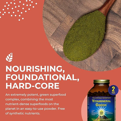 HEALTHFORCE SUPERFOODS Vitamineral Green - Mineral Supplement for Immune & Thyroid Support - Green Powder Supplement with Ingredients from The Land - Gluten-Free & Vegan - 400 Capsules (Pack of 2)