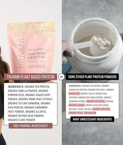 Truvani Vegan Pea Protein Powder | Vanilla Chai | 20g Organic Plant Based Protein | 10 Servings | Keto | Gluten & Dairy Free | Low Carb | No Added Sugar