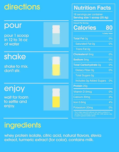GRAMMS Clear Protein Powder, Lemonade | 20g Protein Grass-Fed Whey Isolate, Zero Sugar, Zero Lactose, Non-Bloating, Non-GMO, Protein for Women (18 Servings)