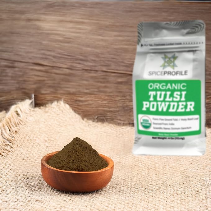Spice Profile USDA Organic Holy Basil Powder, Lab Tested for Heavy Metals, Resealable 4oz Pouch, Tulsi, Albahaca Sagrada