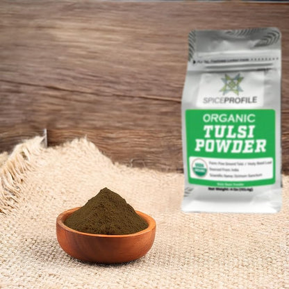 Spice Profile USDA Organic Holy Basil Powder, Lab Tested for Heavy Metals, Resealable 4oz Pouch, Tulsi, Albahaca Sagrada
