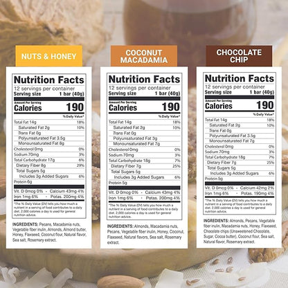 Prolon Fast Bars | Keto, Gluten Free, Dairy Free, Plant Based Protein, For Intermittent Fasting | Developed to Not Break a Fast | Variety Pack | Nuts & Honey, Chocolate Chip, Coconut Macadamia, 12 Ct