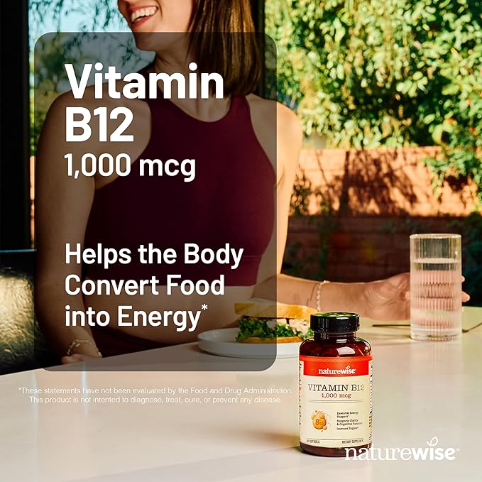 NatureWise Vitamin B12 1000 mcg - Dietary Supplement for Supporting Energy Metabolism, Mental Clarity, Nervous System Health - Easy-to-Swallow, Soy & Gluten-Free, Non-GMO - 360 Count[1-Year Supply]