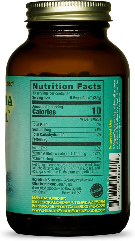 HealthForce SuperFoods Spirulina Manna - Capsules - 150 Vegan Capsules