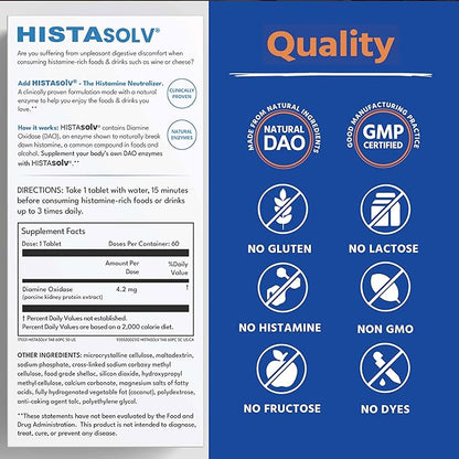 HISTAsolv Extra Strength DAO Enzyme Supplement for Histamine Food Intolerance - Eases Digestive Discomfort - Patented Tech - Made in Austria - 10 Pack